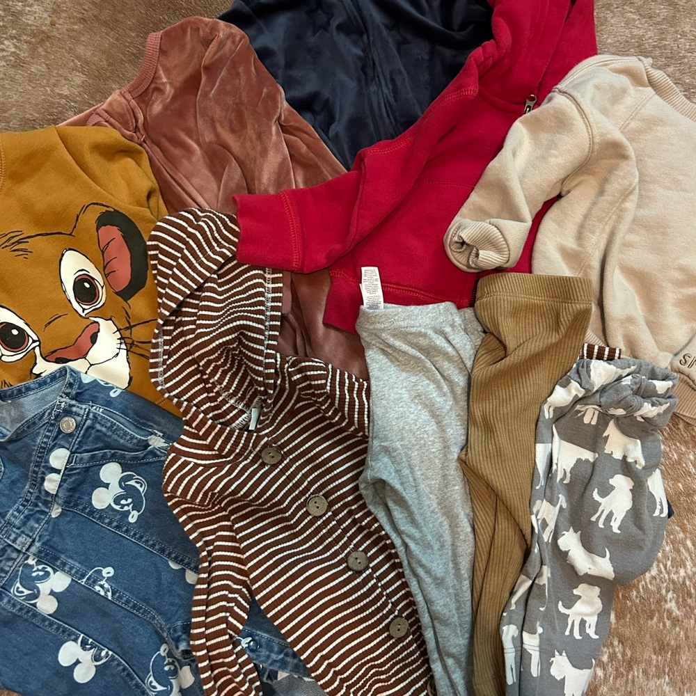 Primary Kids Mixed Clothing Lot - Mustard Yellow, Red, Brown, Gray, Denim, Cream